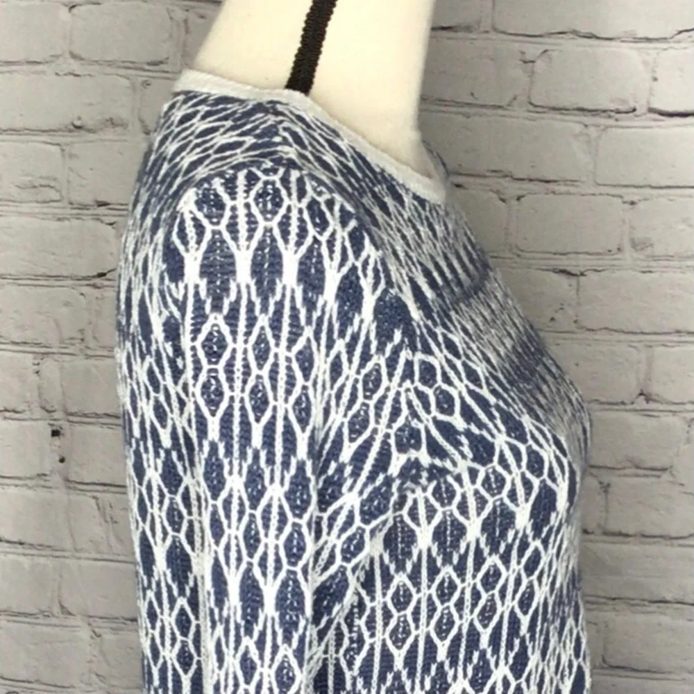 LOFT Blue and Ivory Linen Ikat Pullover Long Sleeve Sweater XSP